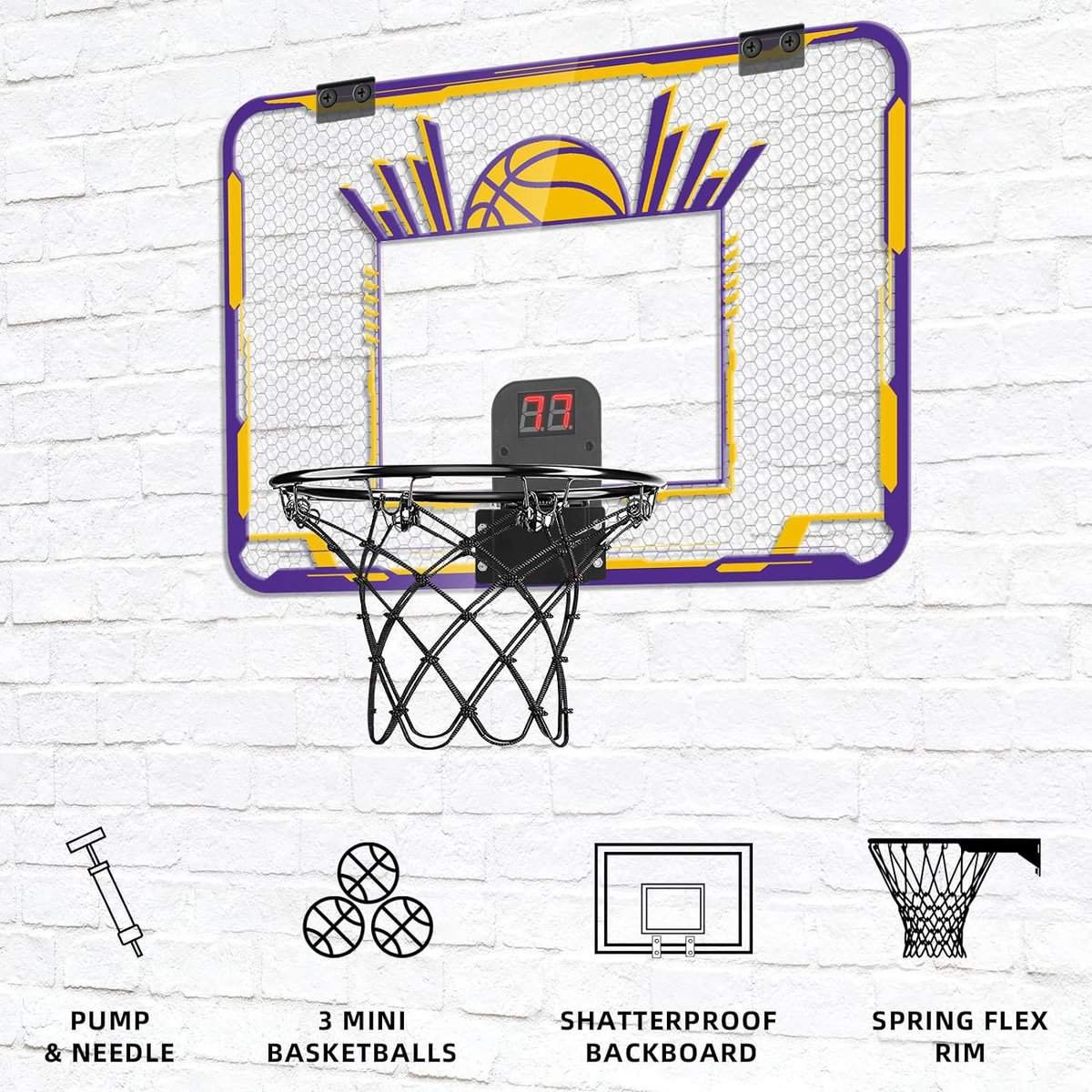 Indoor Mini Basketball Hoop, Basketball Hoop for Room and Office Door, Basketball Hoop for Kids Age 8-12 with 3 Mini Basketballs, Scoreboard and Complete Accessories Indoor Mini Basketball Hoop, Basketball Hoop for Room and Office Door, Basketball Hoop for Kids Age 8-12 with 3 Mini Basketballs, Scoreboard and Complete Accessories