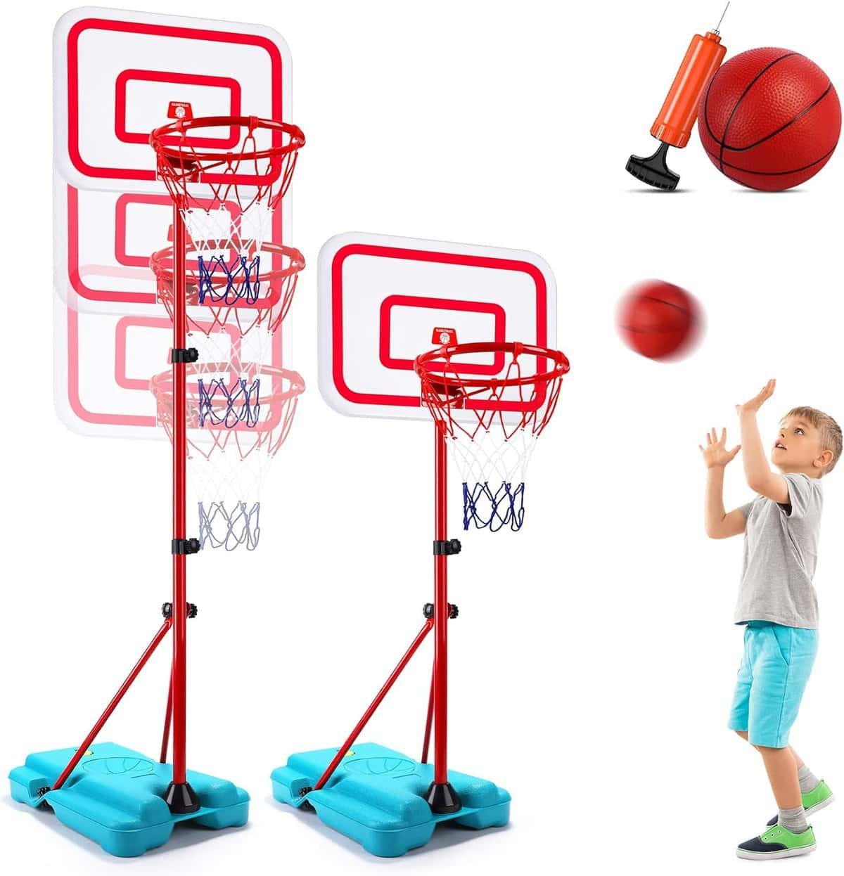 Kids Basketball Hoop - Toddler Basketball Hoop Indoor Outdoor with 3 Balls Adjustable Height 2.9ft-6.2ft Mini Basketball Hoop for Kids Basketball Goal Backyard Toy for Boys Girls Kids Age 3 4 5 6 7 8
