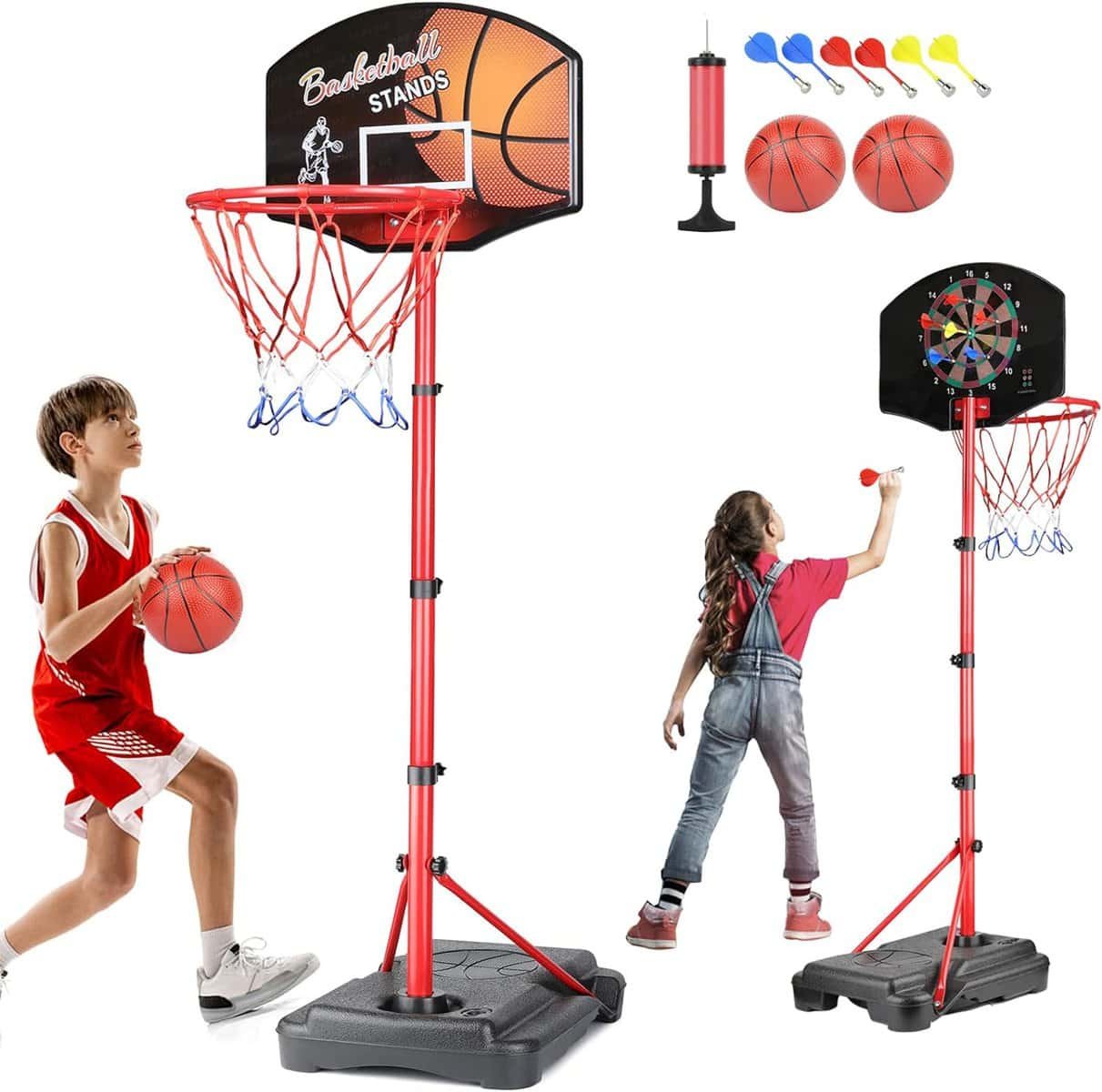 MXF Kids Basketball Hoop Stand with Dart Board, Height Adjustable 2.6ft-6.2ft, Portable Mini Basketball Hoop Set with Balls Darts, 2 in 1 Indoor Outdoor Toys for Kids Toddlers Ages 4-8 MXF Kids Basketball Hoop Stand with Dart Board, Height Adjustable 2.6ft-6.2ft, Portable Mini Basketball Hoop Set with Balls Darts, 2 in 1 Indoor Outdoor Toys for Kids Toddlers Ages 4-8