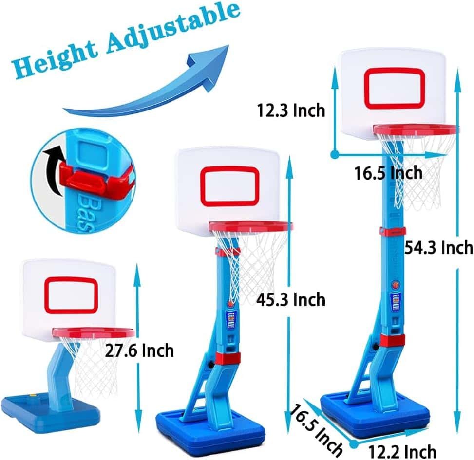 Toddler Basketball Hoop Indoor Mini Adjustable Poolside Basketball Goals with Ball Pump for Boys Girls Outdoor Toys for Backyard Games Outside Swimming Pool Basketball Toy for Kids Age 4-8 2-4-6 3-5-7