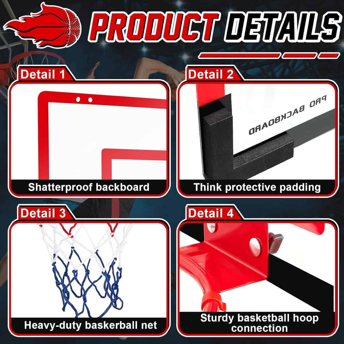 DEEKIN Indoor Mini Basketball Hoop Set with 4 Balls and Other Basketball Accessories Over The Door Room Basketball Hoop for Teens and Adults Christmas Birthday Gifts Door and Wall Room Game