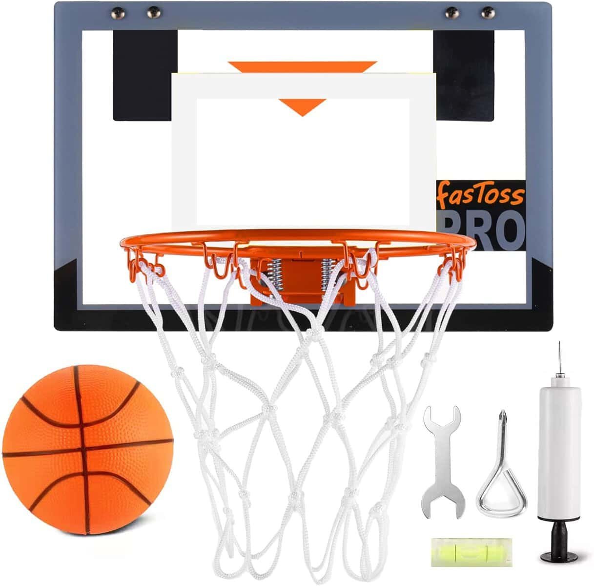 FASTOSS Pro Mini Basketball Hoop Indoor Family Games for Door and Wall with Complete Accessories Transparent