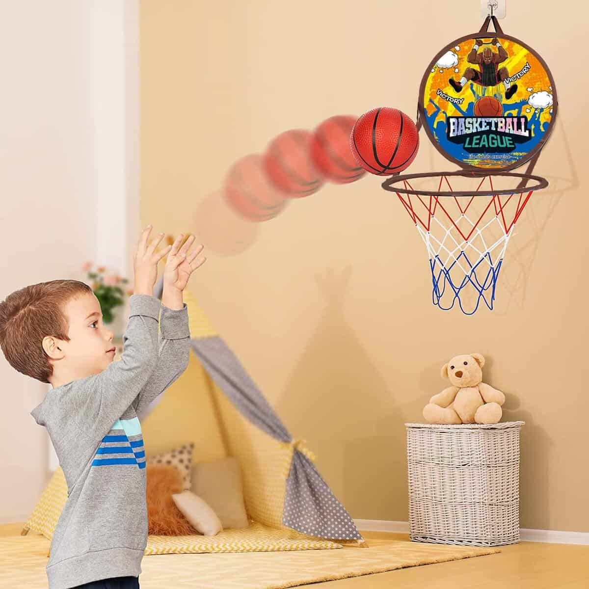 Mekidulu Two Basketball-Basketball Hoop for Toddlers 3-6 -Basketball Hoop Outdoor Kids-Indoor Basketball Hoop for Kids-Kids Darts Board Set-14 inchs-Birthday Gift for 3 4 5 6 7 8 Year Old Boys Girls