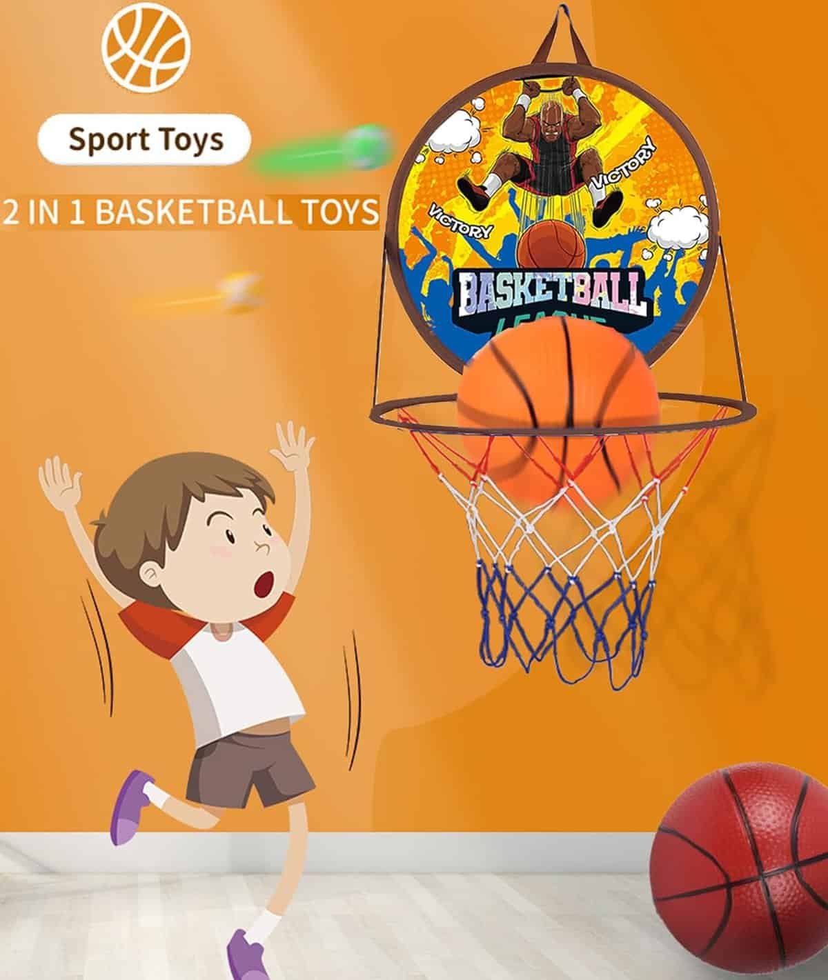 Mekidulu Two Basketball-Basketball Hoop for Toddlers 3-6 -Basketball Hoop Outdoor Kids-Indoor Basketball Hoop for Kids-Kids Darts Board Set-14 inchs-Birthday Gift for 3 4 5 6 7 8 Year Old Boys Girls