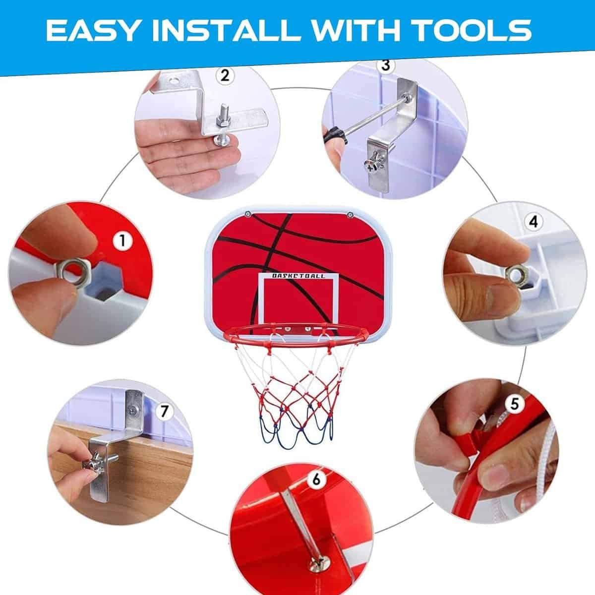 Mini Indoor Basketball Hoop for Kids 5 6 7 8 9 10+Years Old Boys,Upgrade Version Mini Basketball Hoop Over The Door Mini Hoop with 4 Balls, Sport Game Interactive Toys Gift for Boys Age 4-12