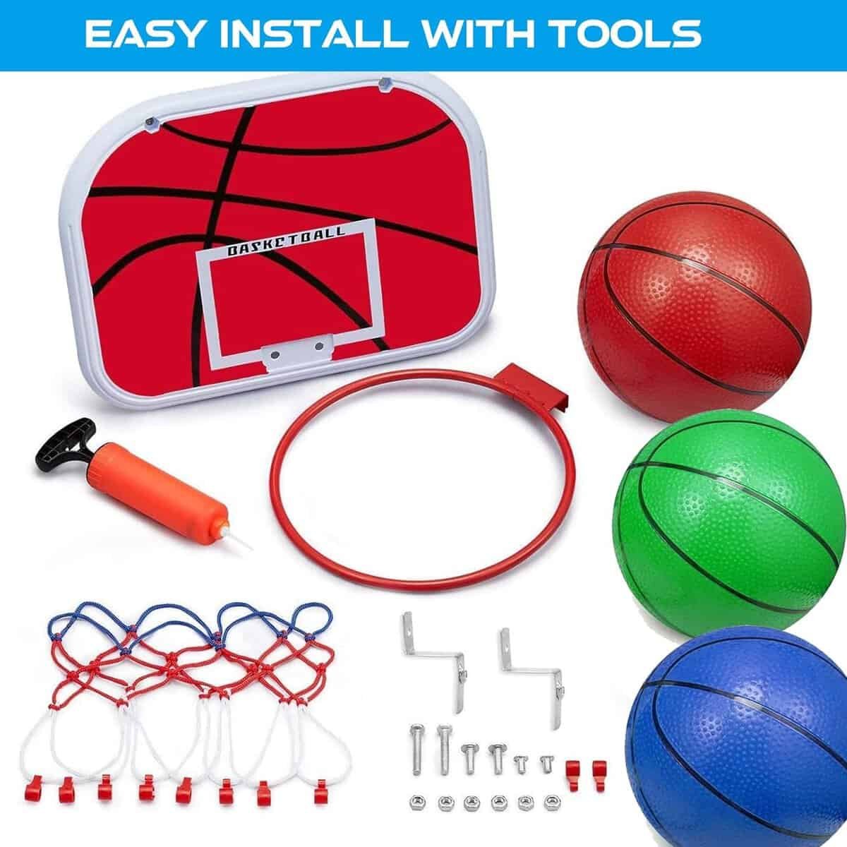 Mini Indoor Basketball Hoop for Kids 5 6 7 8 9 10+Years Old Boys,Upgrade Version Mini Basketball Hoop Over The Door Mini Hoop with 4 Balls, Sport Game Interactive Toys Gift for Boys Age 4-12