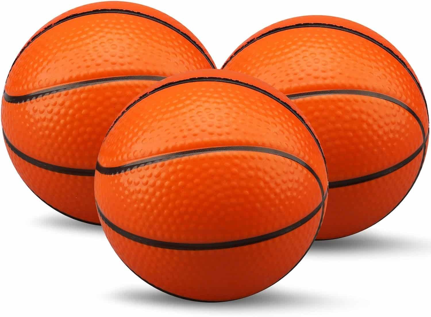 5 Mini Orange Foam Basketballs for Kids Adults, Squeeze Stress Ball Safe Soft Replacement Beach Pool Balls for Indoor Basketball Hoop, Toddler Quiet Bouncy Ball Sport Party Game (3PCS)