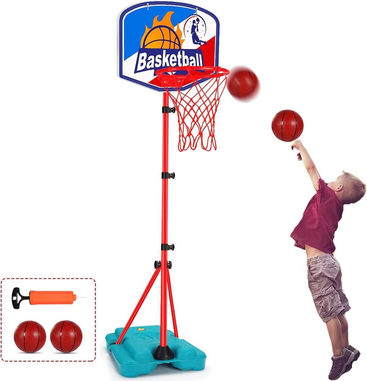 Basketball Hoop for Kids Toddler Toys Portable Adjustable Height 2.9FT-6.2FT Mini Basketball Hoops Indoor Goals Toys with 2 Balls Girl Boy 3 4 Year Old Age 2-4 4-6 Yard Backyard Game