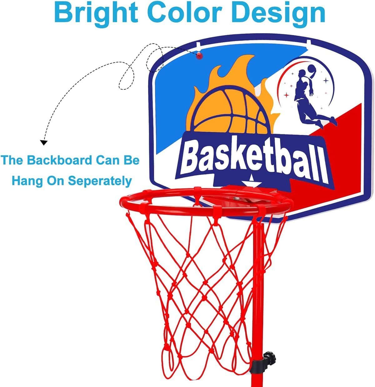Basketball Hoop for Kids Toddler Toys Portable Adjustable Height 2.9FT-6.2FT Mini Basketball Hoops Indoor Goals Toys with 2 Balls Girl Boy 3 4 Year Old Age 2-4 4-6 Yard Backyard Game