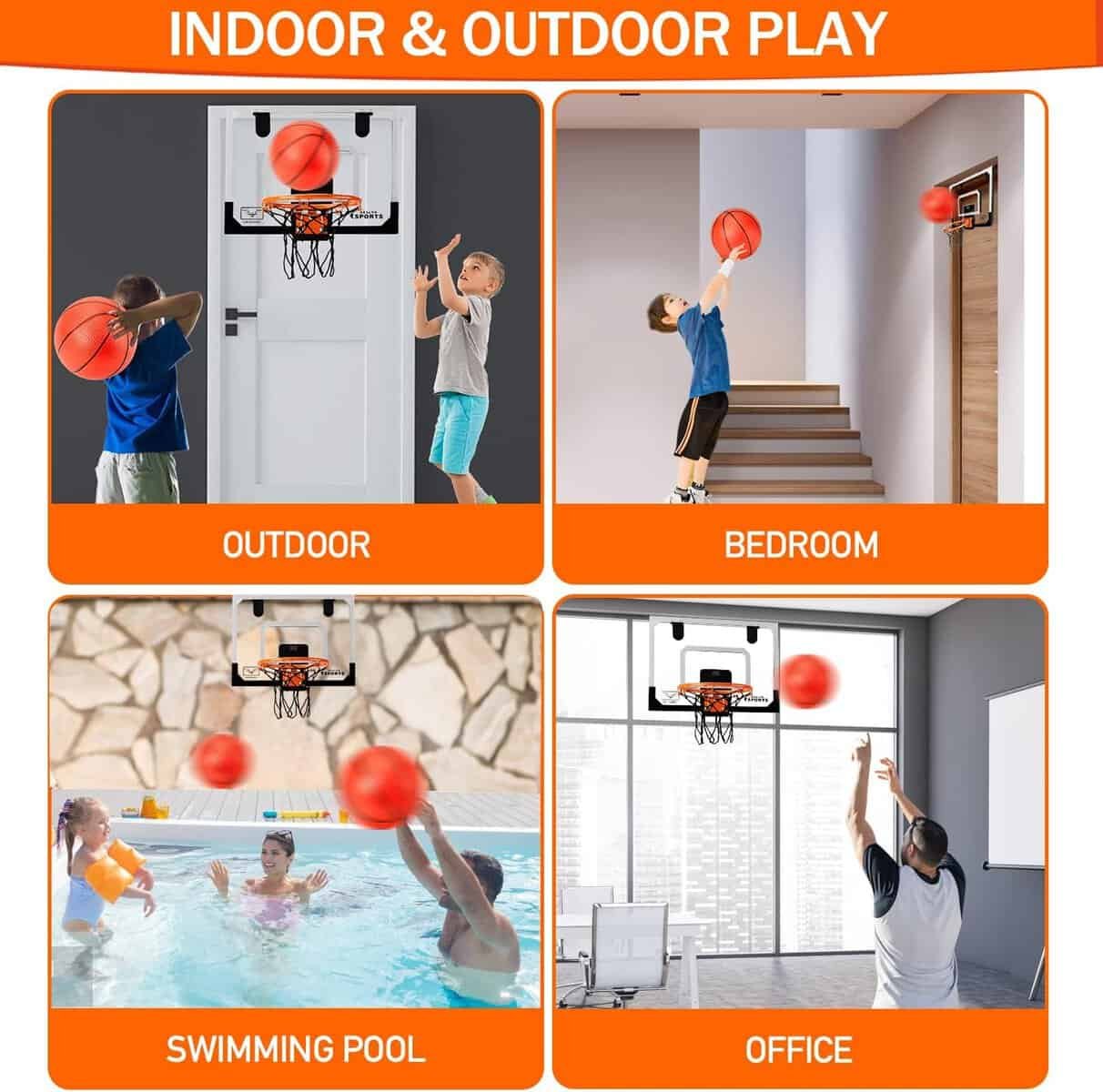 Door Basketball Hoop,Over The Door Basketball Hoop, Indoor Basketball Hoop for Door Kids Basketball Hoop Set with 3 Balls,Indoor Mini Basketball Hoop