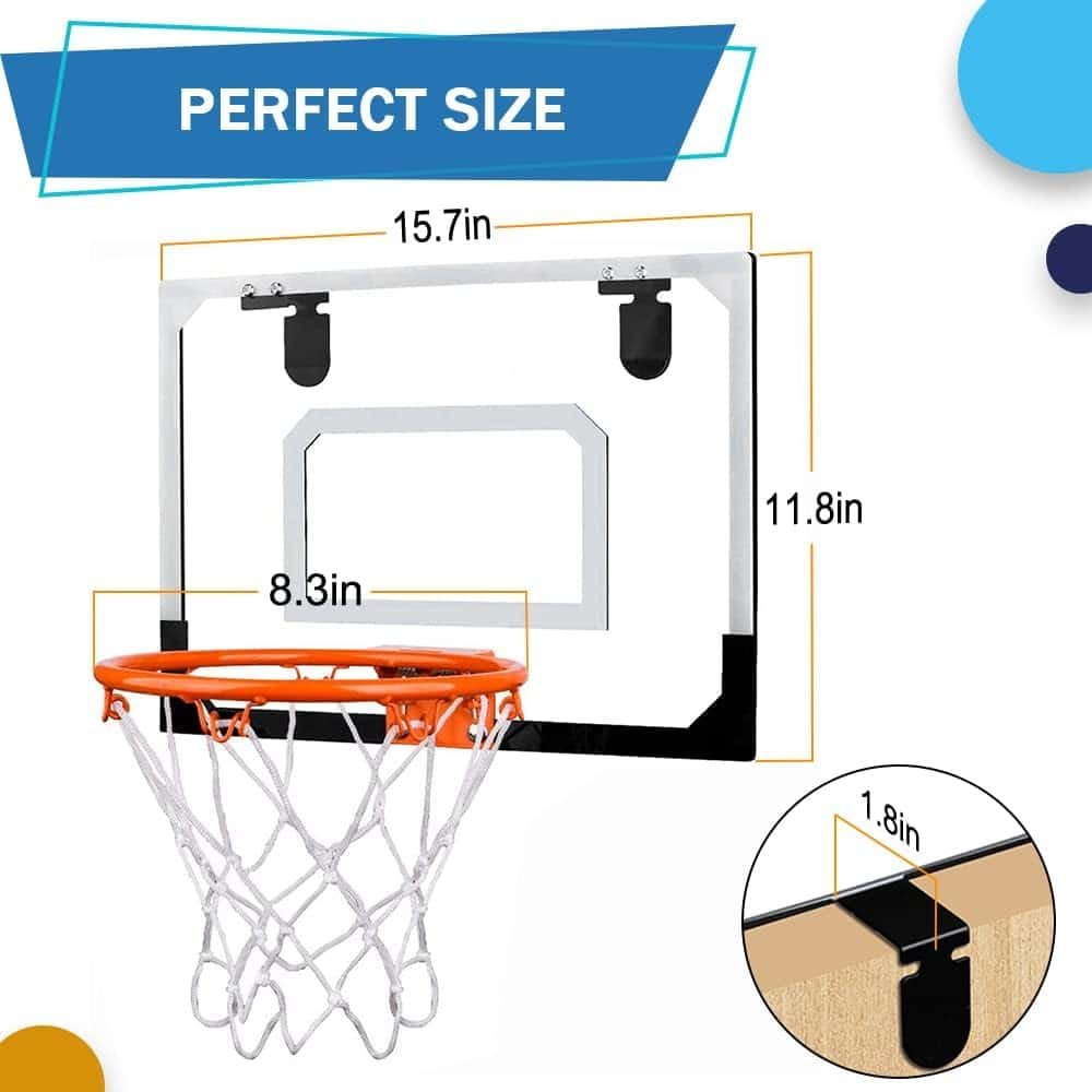 Indoor Basketball Hoop Set for Kids Adults, Mini Over The Door Hoop Set with 4 Mini 6 Balls for Wall Home Office, Upgarde Wall Mount Basketball Goal Sport Game for Boys Age 3-12 Years