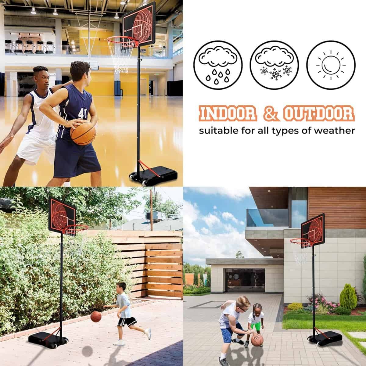 Bee-Ball Basketball Hoop Outdoor - Adjustable Height - Superior UV Resistant Backboard - Portable Basketball Hoop Goal System for Indoor Outdoor (5-7 ft.)