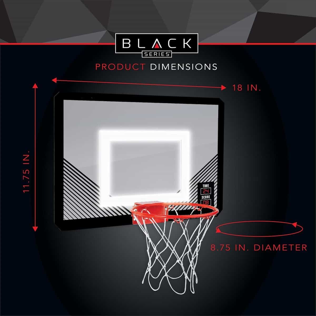 BLACK SERIES The LED Light-Up Basketball 18 Inch Hoop Sports Game with Mini Ball for Indoor/Outdoor Play During The Day or Night -Slam Dunk Approved
