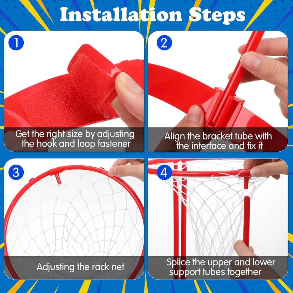 6 Pack Basketball Party Game for Kids and Adults, Plastic Head Hoop Adjustable Basketball Hoop Indoor Basketball Basket Headbands with 40 Balls for Indoor Outdoor Party Games (Blue)