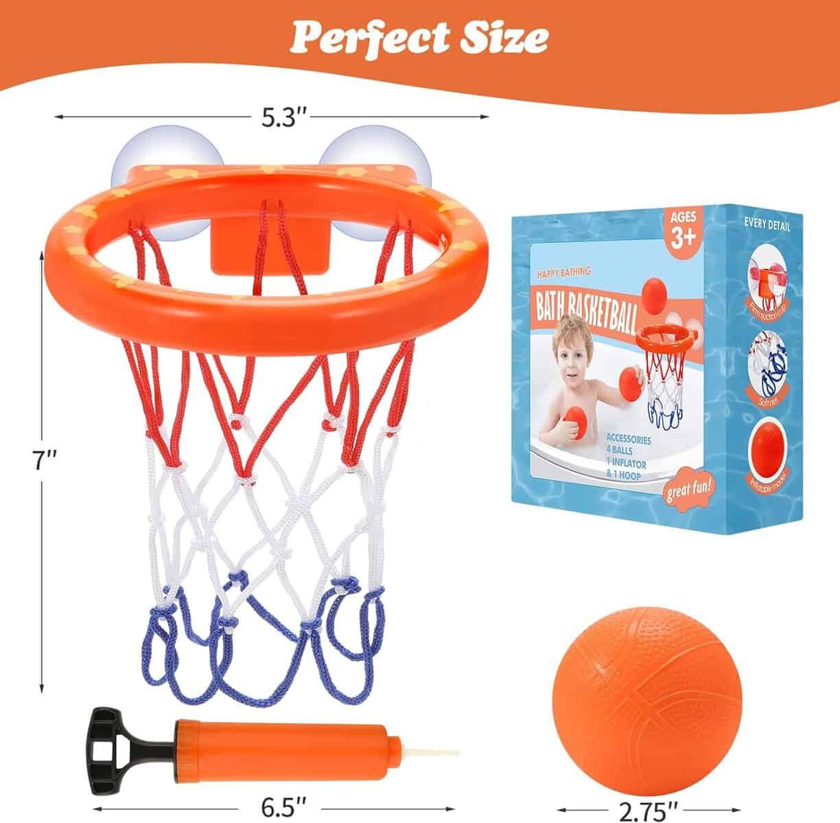 Bath Toys,Mold Free Bath Basketball Hoop for Kids Ages 1-3,No Mold Bathtub Basketball Hoop for Toddlers,Strong Suction Cup Basketball Hoop  4 Soft Balls Set for Boys Girls,Tub Toys for Kids 4-8