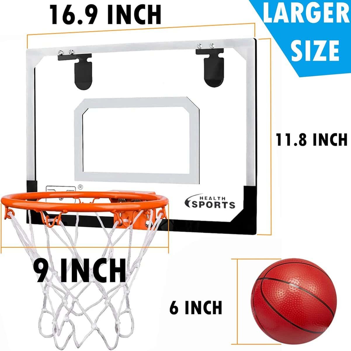 Larger Indoor Basketball Hoop with 9 Large Dunk Rim for Kids and Adults, Over The Door Basketball Hoop for Bedroom with 3 Rubber Small 6 Basketball Sport Toy Gifts Larger Indoor Basketball Hoop with 9 Large Dunk Rim for Kids and Adults, Over The Door Basketball Hoop for Bedroom with 3 Rubber Small 6 Basketball Sport Toy Gifts
