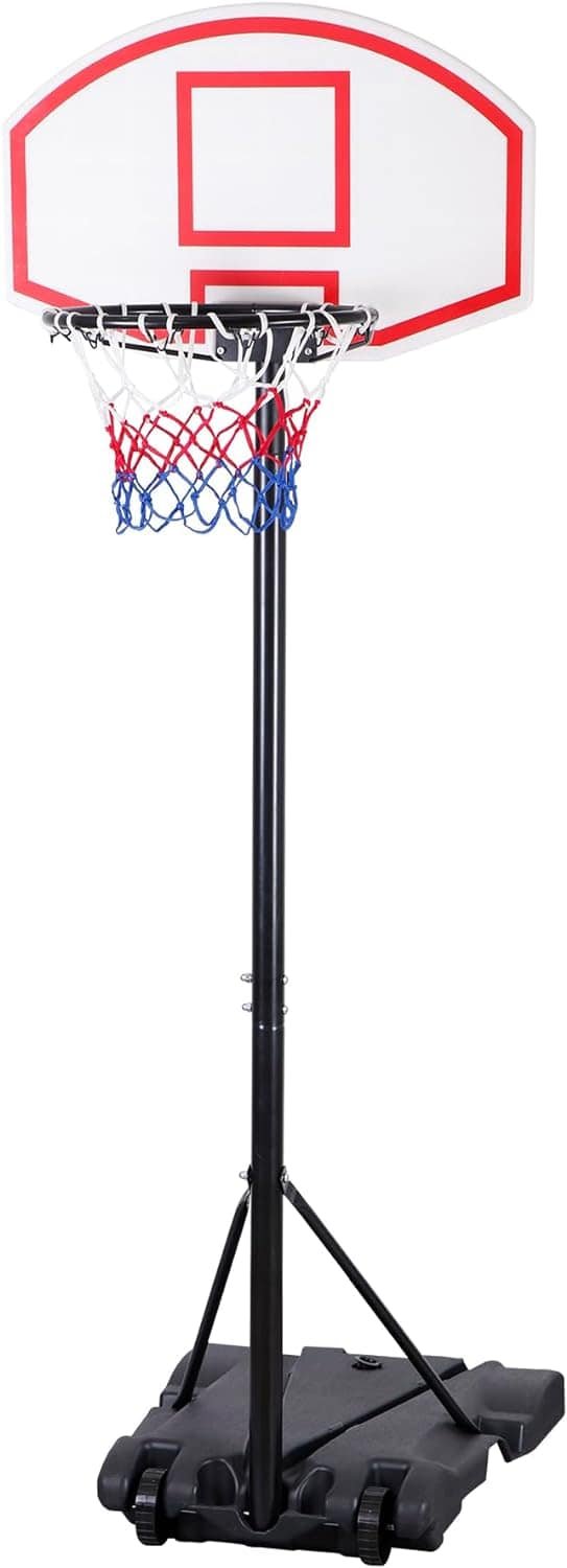 Portable Basketball Hoop Outdoor, 5.2-7Ft Height Adjustable Basketball Hoop Goal System with 28 Inch Backboard and Portable Wheels for Kids Adults