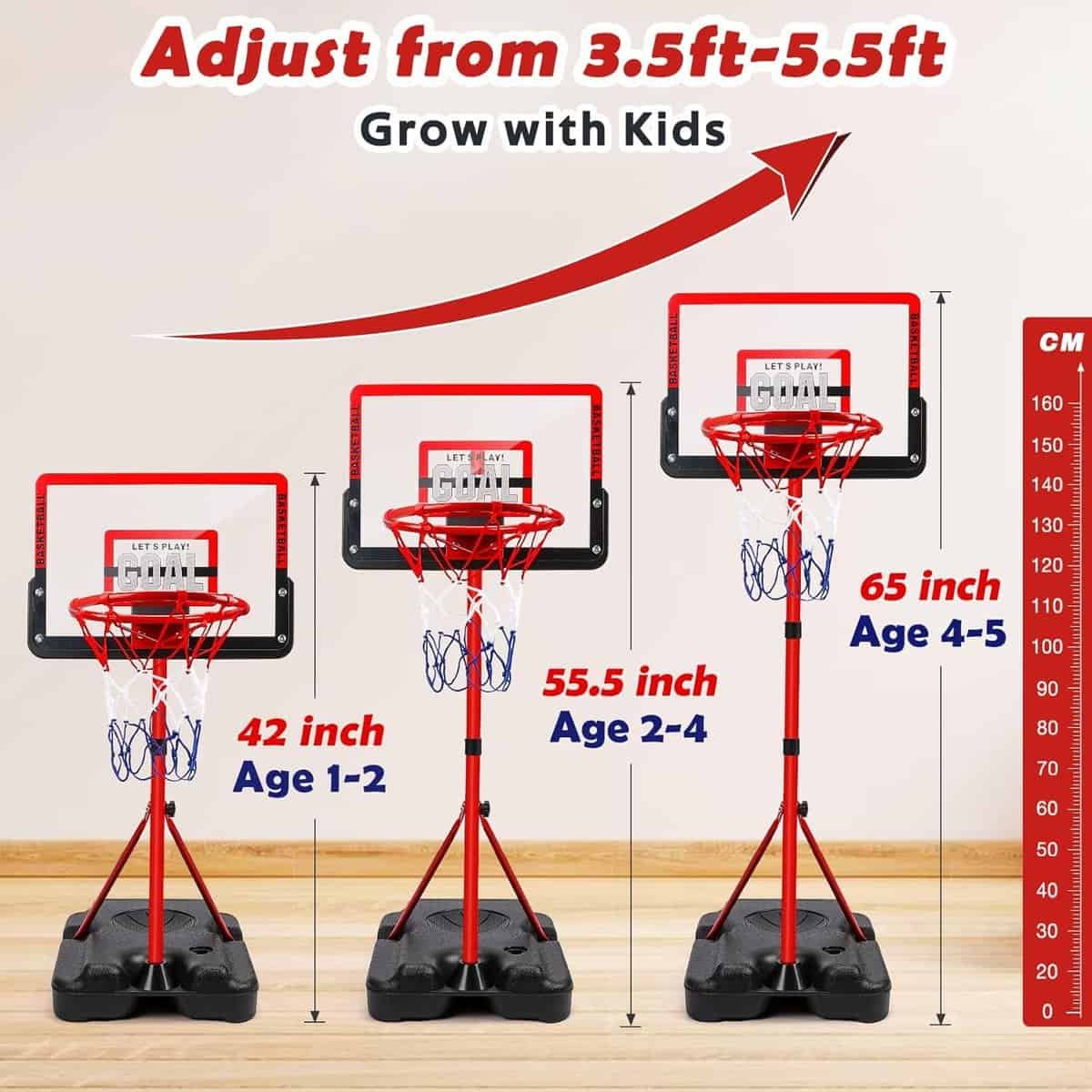 Kids Basketball Hoop Indoor Adjustable Height 3.5ft-5.5ft Mini Toddler Basketball Hoop Outdoor Indoor Basketball Goal Backyard Outside Toys for 1 2 3 4 5 6 Year Old Boy Girl Gift for Age 1-3 2-4 3-5