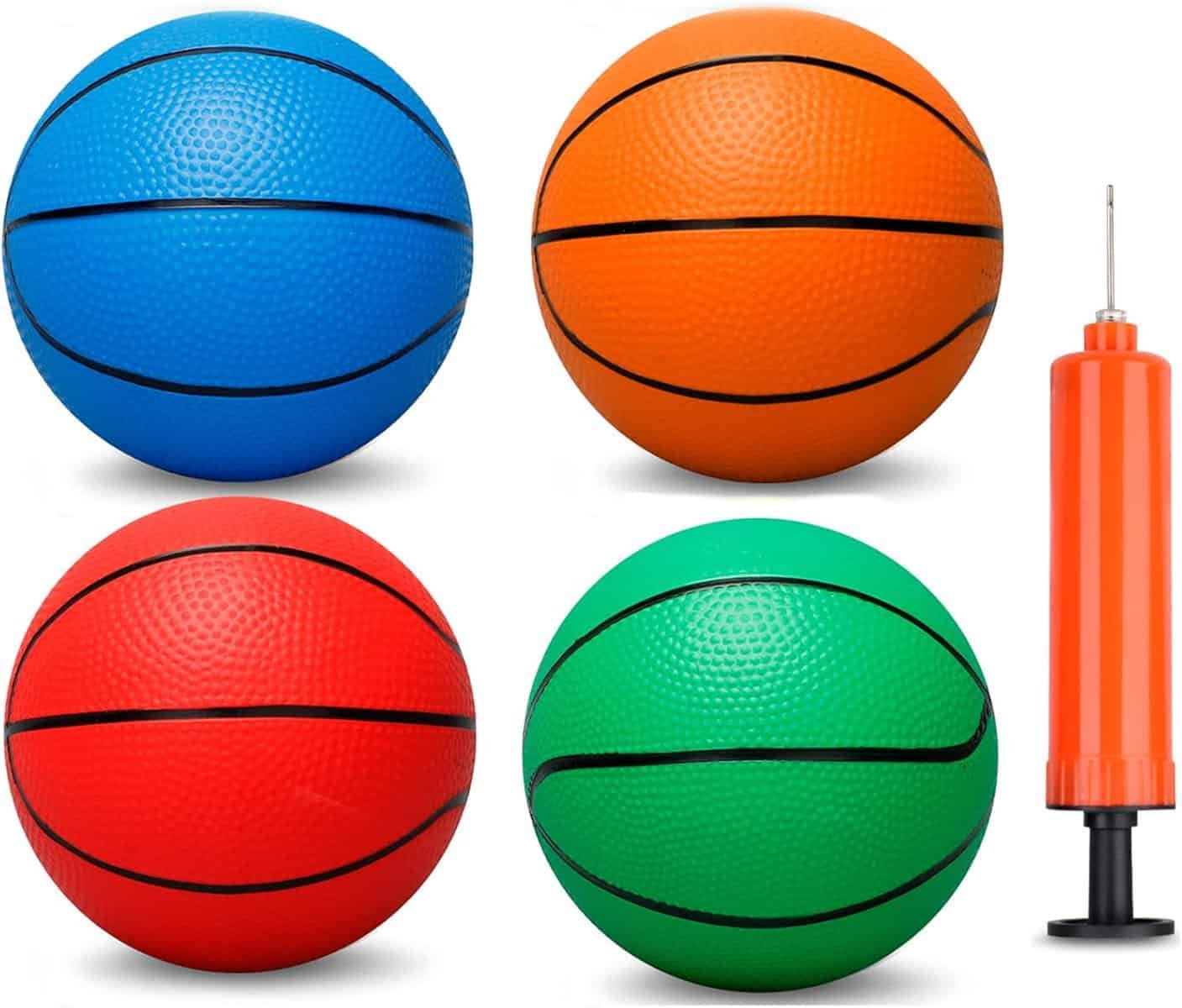6 INCH PVC Mini Basketball for Indoor Basketball Mini Hoops, Soft 6 Rubber Small Repacement Basketball for Over Door Basketball Hoop Sets, Little Basketballs for Adults  Kids (4 PCS with Air Pump)