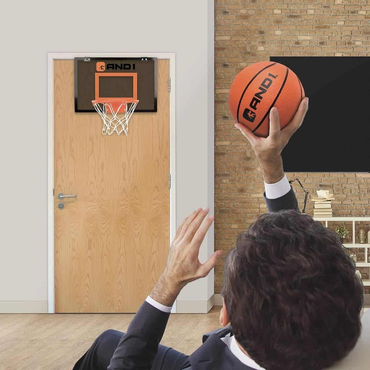 AND1 Over The Door Mini Hoop: - 18”x12” Easy to Install Portable Basketball Hoop with Steel Rim, Includes 5” Mini Basketball, Indoor Game Set for Children and Adults