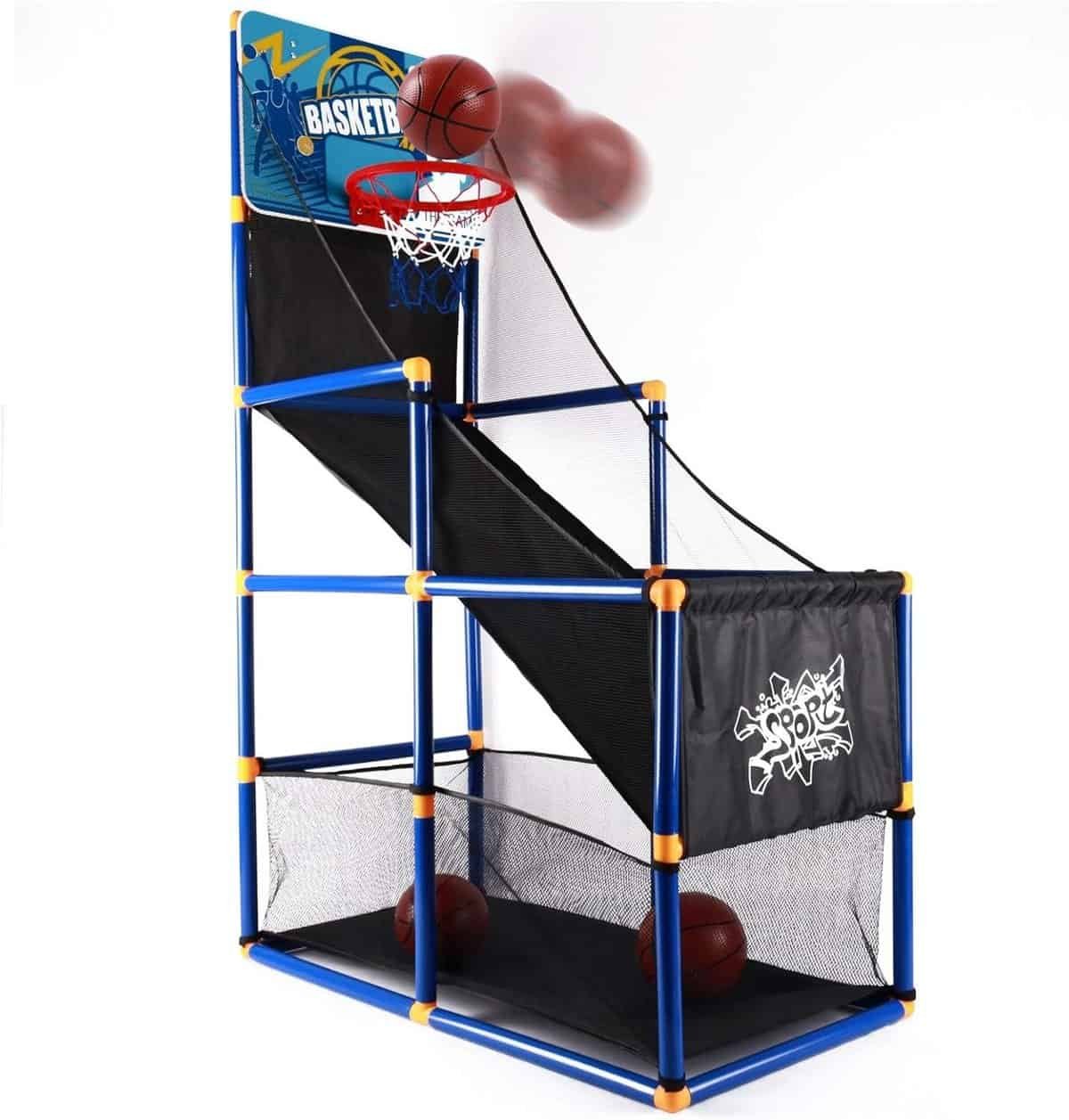 Vokodo Kids Home Basketball Court Shooting Game Includes 2 Balls Air Pump And Slide Ramp Great For Indoor Arcade Practice Improves Scoring Accuracy Sports Toys Active Play Gift For Children Boys Girls