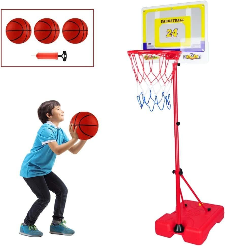 Kids Basketball Hoop Adjustable Height 3.5FT-6.2FT, Boys Toy Gifts for 3 4 5 6 7 8 Years Old,Mini Basketball Hoop for Kid Boys, Basketball Goal Toys Outdoor Indoor Game Gifts for Boys