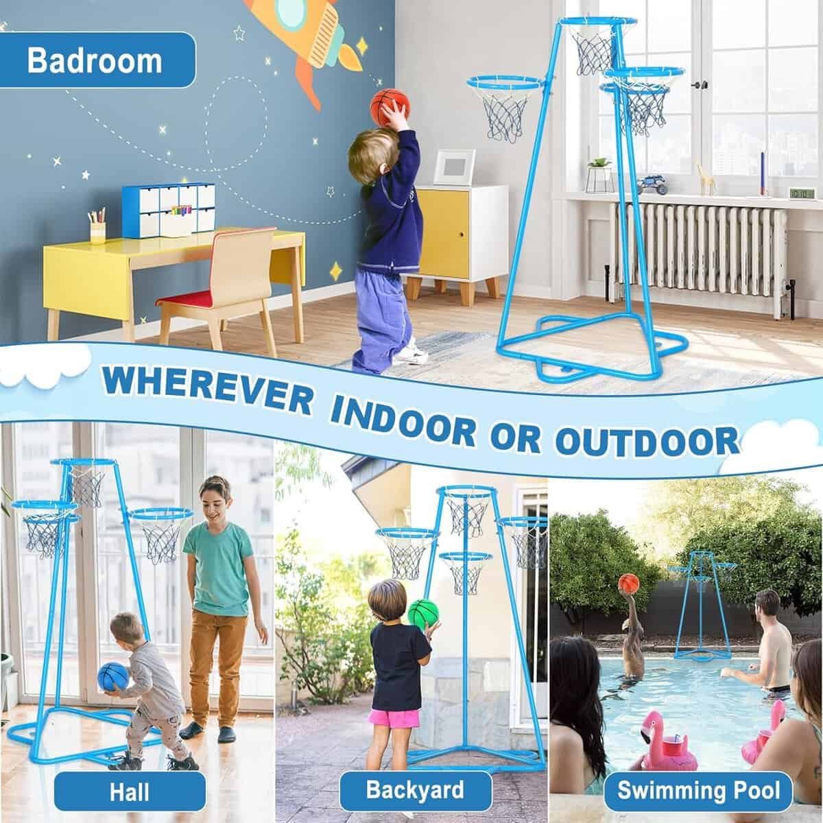 Kids Basketball Hoop Portable Basketball Stand Toys Basketball Indoor Outdoor, Portable Basketball with 4 Hoops at Varying Heights and 3 Balls Toy Set for Age 3 Years and Up(Pale blue) Kids Basketball Hoop Portable Basketball Stand Toys Basketball Indoor Outdoor, Portable Basketball with 4 Hoops at Varying Heights and 3 Balls Toy Set for Age 3 Years and Up(Pale blue)