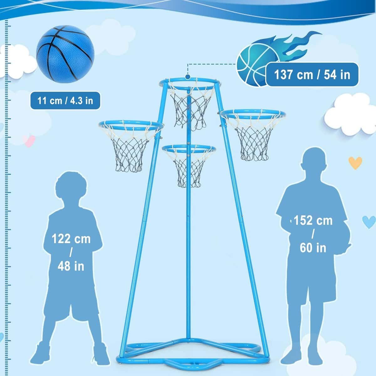 Kids Basketball Hoop Portable Basketball Stand Toys Basketball Indoor Outdoor, Portable Basketball with 4 Hoops at Varying Heights and 3 Balls Toy Set for Age 3 Years and Up(Pale blue) Kids Basketball Hoop Portable Basketball Stand Toys Basketball Indoor Outdoor, Portable Basketball with 4 Hoops at Varying Heights and 3 Balls Toy Set for Age 3 Years and Up(Pale blue)