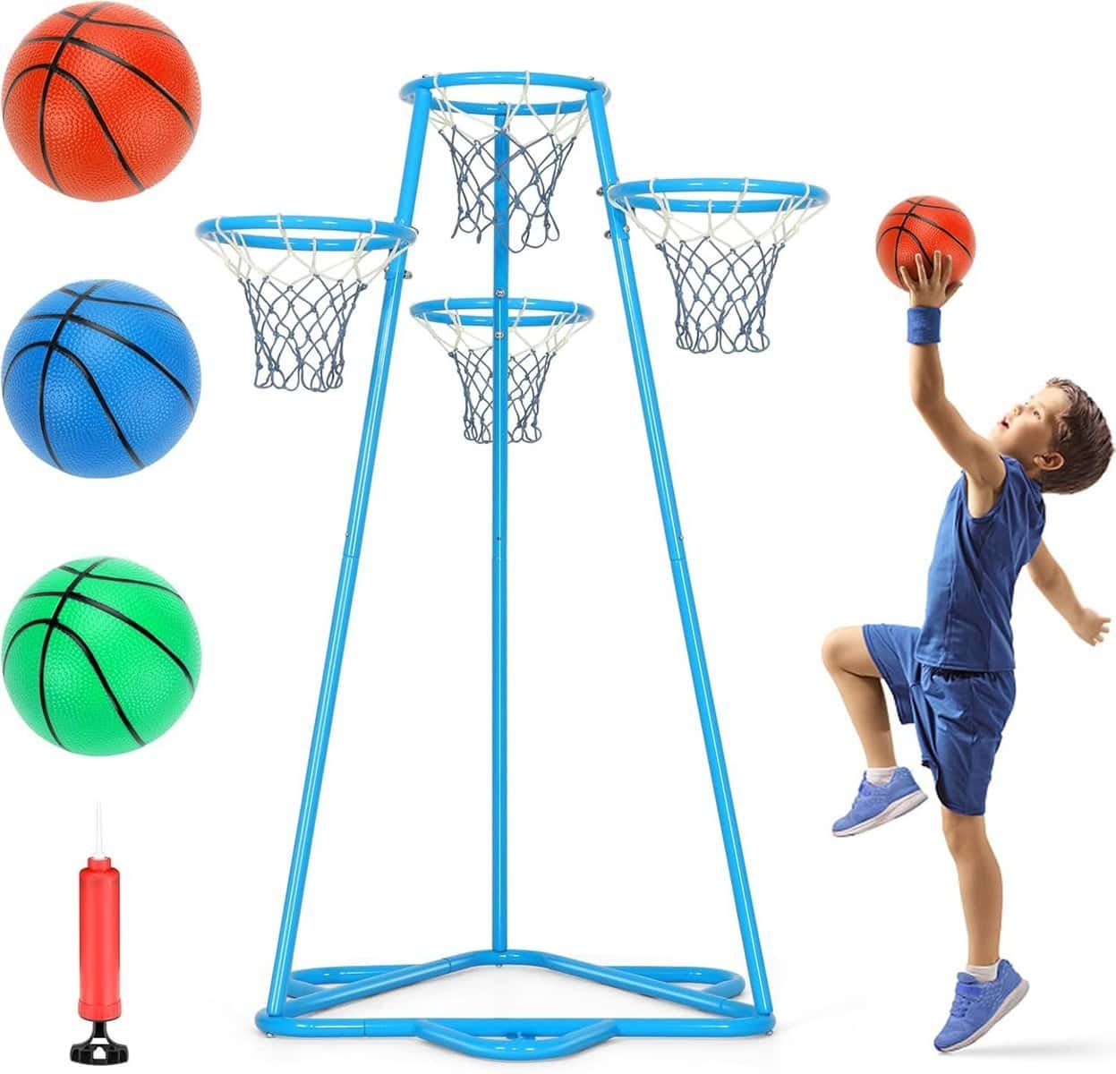 Kids Basketball Hoop Portable Basketball Stand Toys Basketball Indoor Outdoor, Portable Basketball with 4 Hoops at Varying Heights and 3 Balls Toy Set for Age 3 Years and Up(Pale blue) Kids Basketball Hoop Portable Basketball Stand Toys Basketball Indoor Outdoor, Portable Basketball with 4 Hoops at Varying Heights and 3 Balls Toy Set for Age 3 Years and Up(Pale blue)