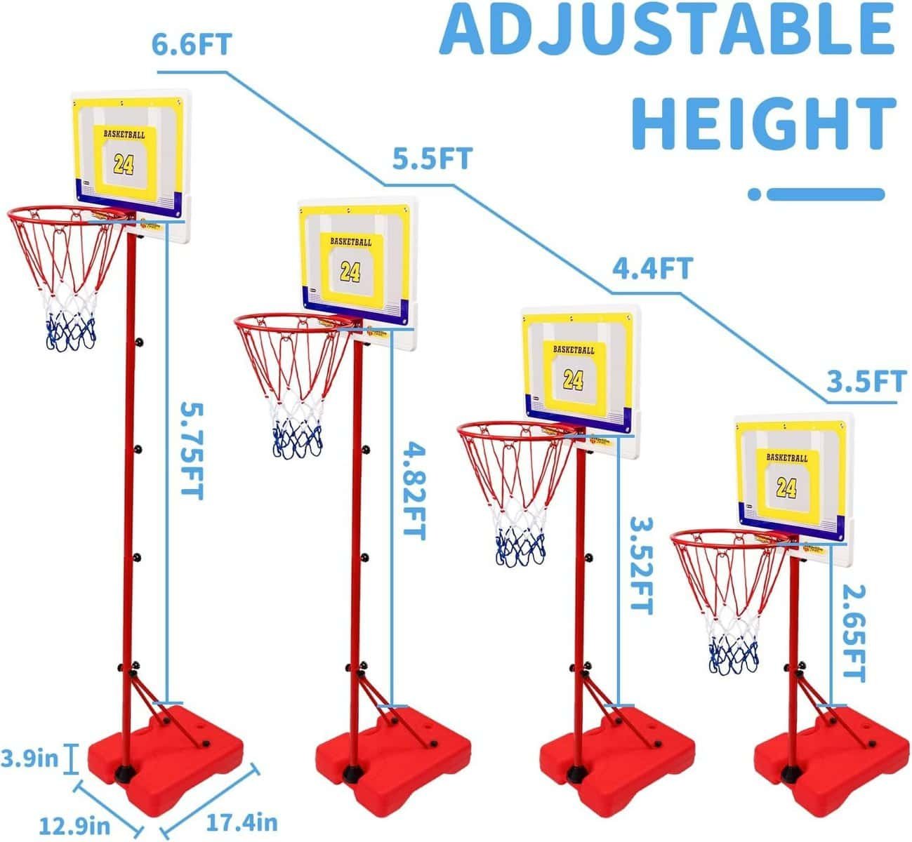 Toddler Basketball Hoop, Mini Portable Hoop with Adjustable Height Upto 3.5 FT-6.6 FT, Indoor Outdoor Basketball Goals Suitable for Girls, Boys, Age 3-12, 3 Balls