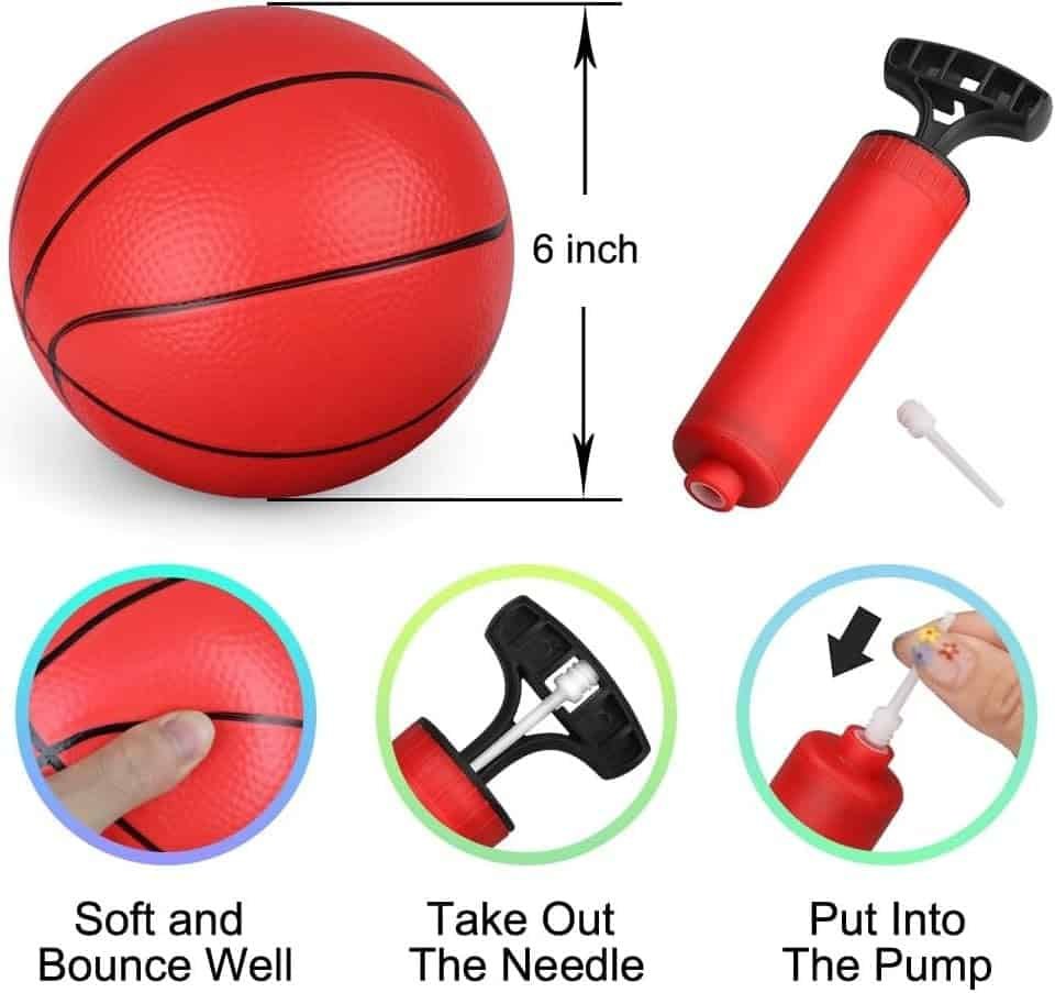Dilabnba 6 Mini Replacement Basketballs for Indoor Basketball Hoop, Kids Adults Red Soft Rubber Ball for Coutyard Pool Beach Over Door Basketball Hoop, 6PCS Toddler Child Small Balls with Air Pump Dilabnba 6 Mini Replacement Basketballs for Indoor Basketball Hoop, Kids Adults Red Soft Rubber Ball for Coutyard Pool Beach Over Door Basketball Hoop, 6PCS Toddler Child Small Balls with Air Pump