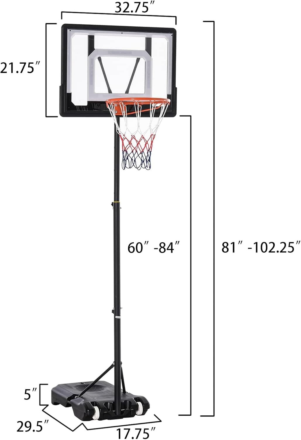 Phagatt Height Adjustable Basketball Hoop Stand, Portable Backboard System with 2 Wheels for Indoor or Outdoor Use, Adjusts from 5FT to 7FT - Black  Clear