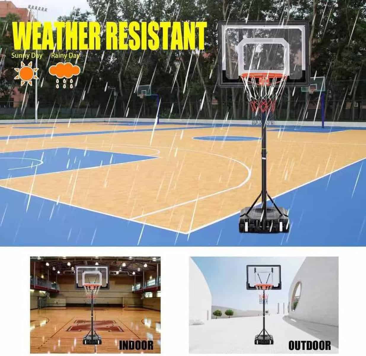 Phagatt Height Adjustable Basketball Hoop Stand, Portable Backboard System with 2 Wheels for Indoor or Outdoor Use, Adjusts from 5FT to 7FT - Black  Clear