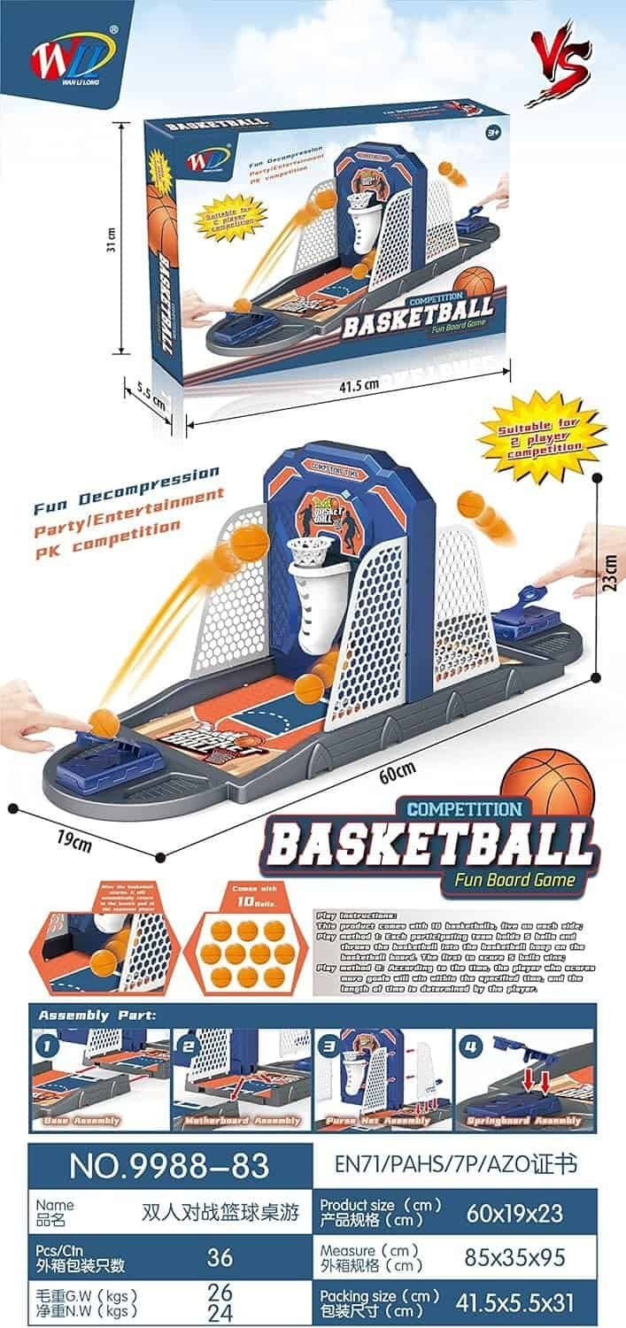 Basketball Shooting Game Toy, Desktop Table Basketball Games Set with Basketball Court, Move Basket, Light and Score Fun Sports Novelty Toy 24 Inch Finger Shoot Toy -Ideal for Kids  Adults