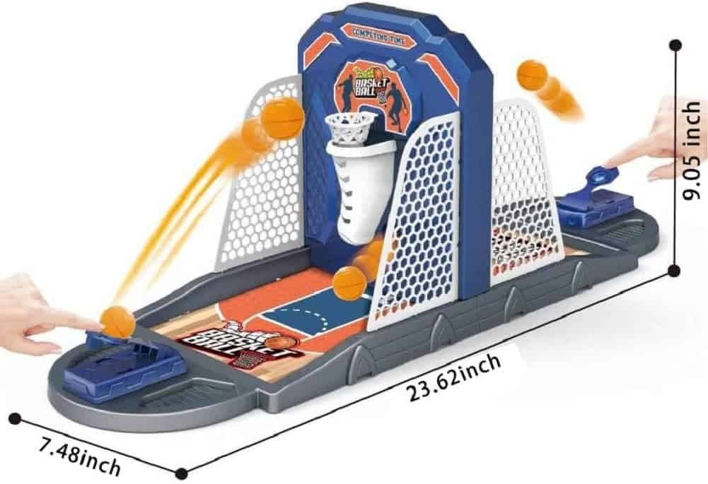 Basketball Shooting Game Toy, Desktop Table Basketball Games Set with Basketball Court, Move Basket, Light and Score Fun Sports Novelty Toy 24 Inch Finger Shoot Toy -Ideal for Kids  Adults