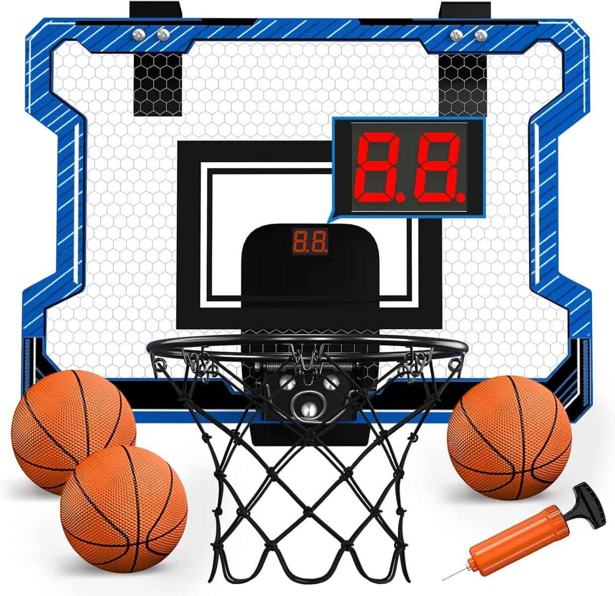 Mini Basketball Hoop Indoor with Scoreboard, Door Basketball Hoop with 3 Balls  Inflator, Basketball Toy Gifts for Kids Boys Girls Teens Adults, Suit for Bedroom/Office/Outdoor/Pool, Blue