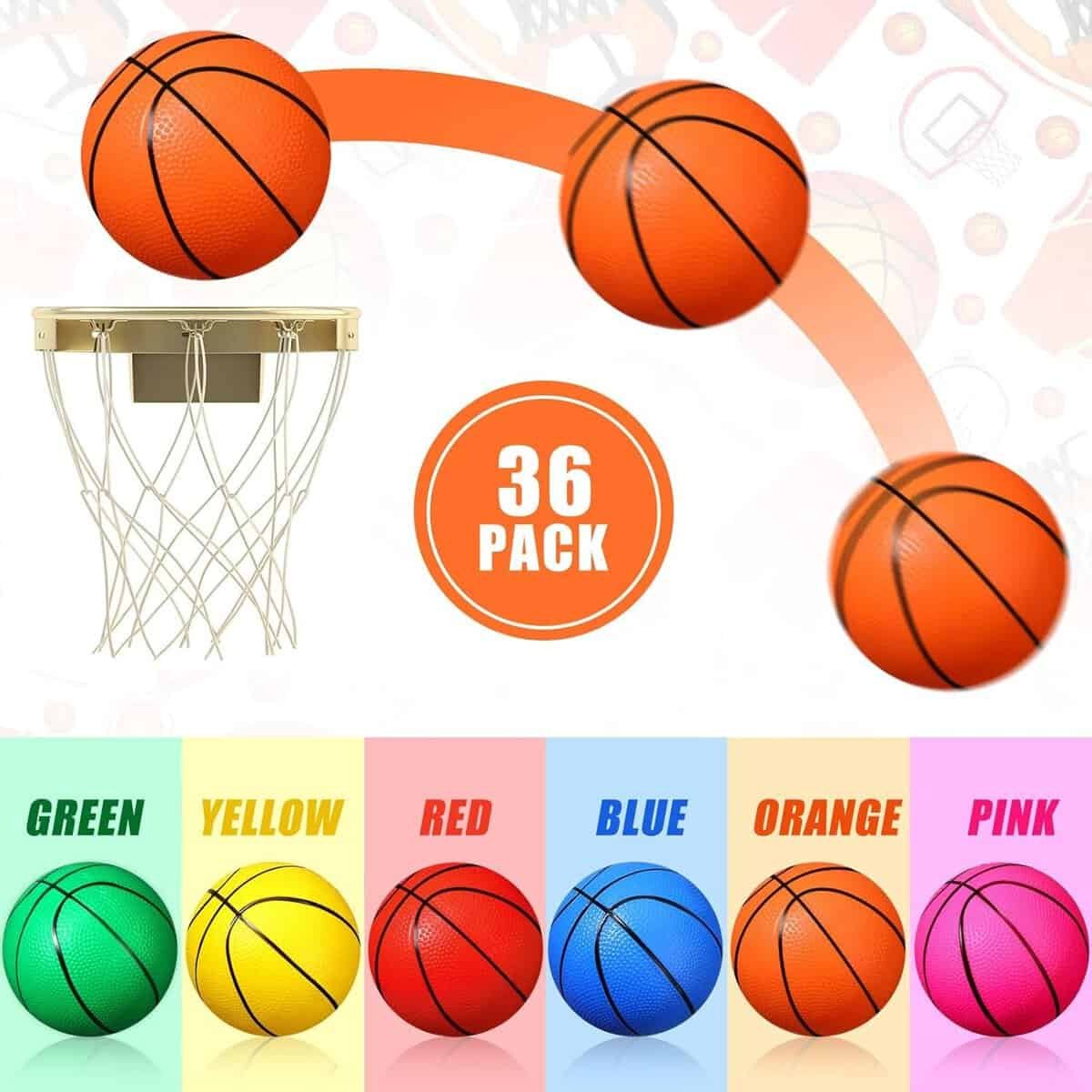 Leitee 36 Pack 5 Inch Mini Basketballs with Pump PVC Durable Colorful Inflatable Rubber Balls for Small Basketball Hoop or Outdoor Replacements Ball for Adults(6 Colors)